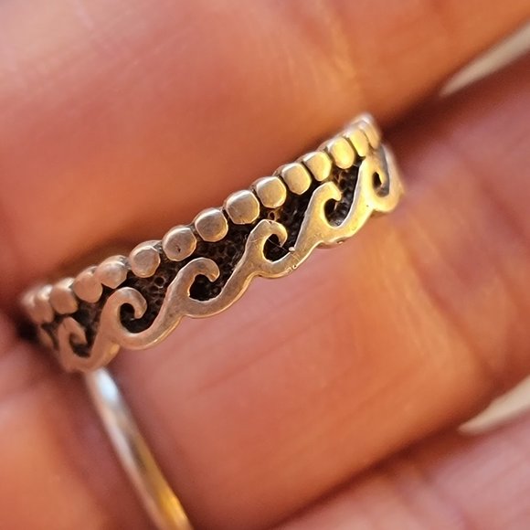 Native American sandcast tufa casted 925 sterling silver wave bead toe ring - Picture 9 of 10